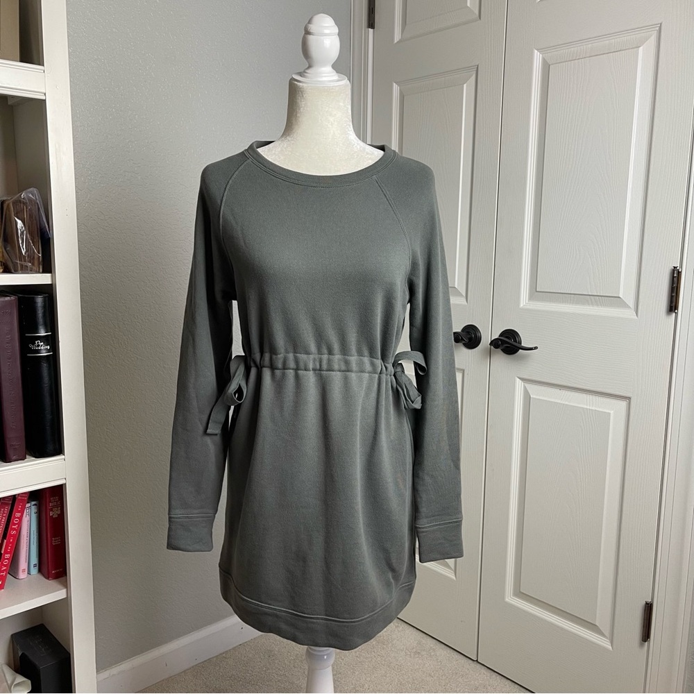 Athleta Cinch Sweatshirt Dress Olive Green/Gray XS - Picture 4 of 11